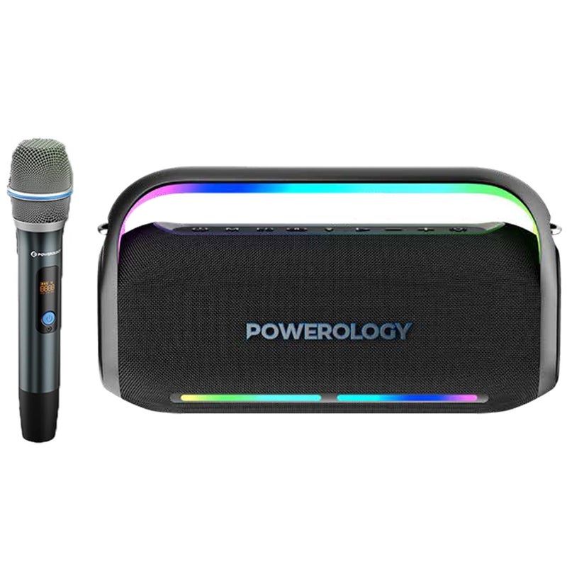 Powerology TWS Karaoke Speaker 150W with Wireless Microphone / Deep Bass Party Speaker / Atmospheric Light / Power Bank Function - Black/Silver - Image 1